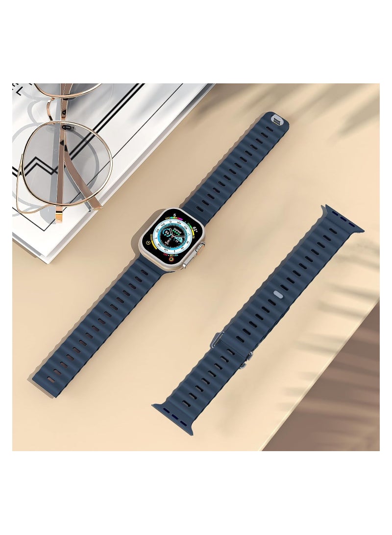Color Fans Apple Watch Ultra Ocean Band 49mm 45mm 44mm 42mm for Men Women, Soft Silicone Sport Band Replacement Strap for Apple Watch Ultra iWatch Series 8 7 SE 6 5 4 3 2 1 Abyss Blue - Image 5