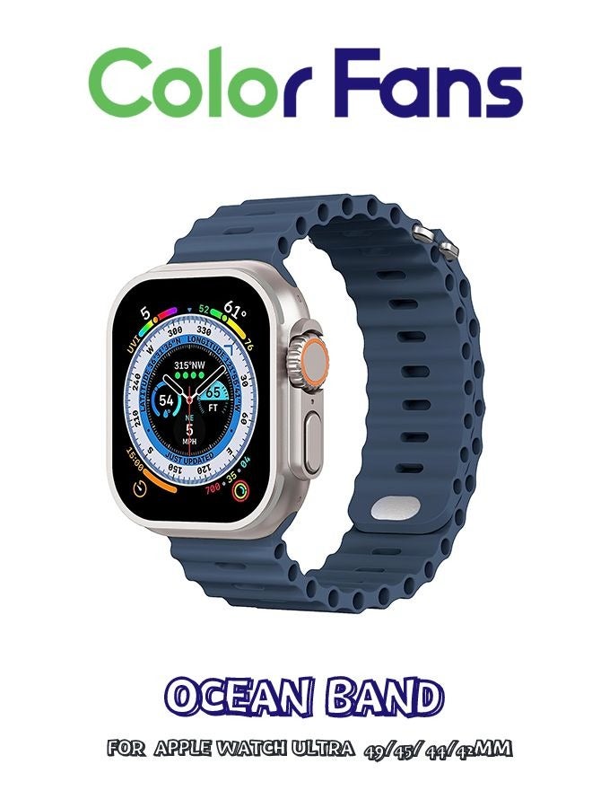 Color Fans Apple Watch Ultra Ocean Band 49mm 45mm 44mm 42mm for Men Women, Soft Silicone Sport Band Replacement Strap for Apple Watch Ultra iWatch Series 8 7 SE 6 5 4 3 2 1 Abyss Blue - Image 1