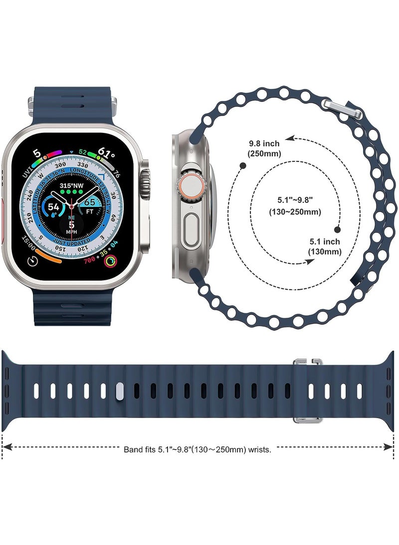 Color Fans Apple Watch Ultra Ocean Band 49mm 45mm 44mm 42mm for Men Women, Soft Silicone Sport Band Replacement Strap for Apple Watch Ultra iWatch Series 8 7 SE 6 5 4 3 2 1 Abyss Blue - Image 3