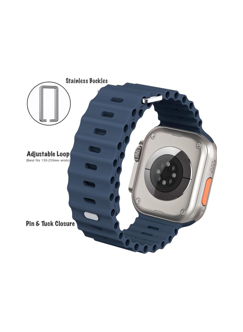 Color Fans Apple Watch Ultra Ocean Band 49mm 45mm 44mm 42mm for Men Women, Soft Silicone Sport Band Replacement Strap for Apple Watch Ultra iWatch Series 8 7 SE 6 5 4 3 2 1 Abyss Blue - Image 4