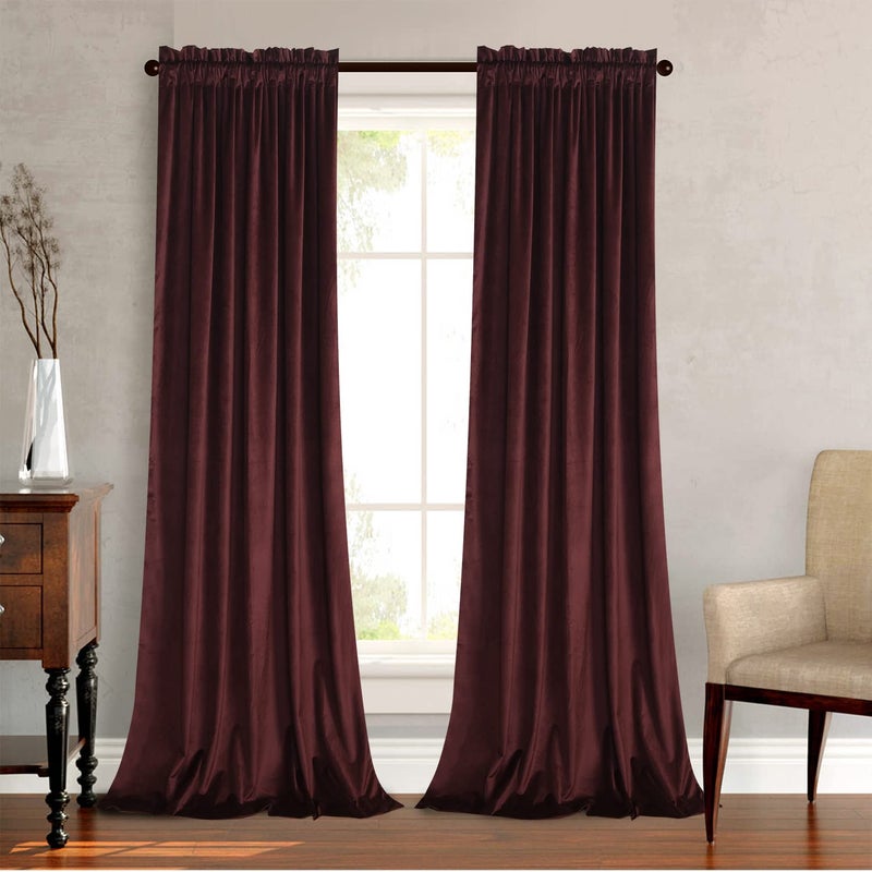 Roslynwood Roslynwood Ruby Wine Velvet Curtains 84 inch for Living Room  Blackout Thermal Insulated Curtains Heat  Chill Insulated Energy Efficient Panels for French Door 52 x 84 inches 2 Panels