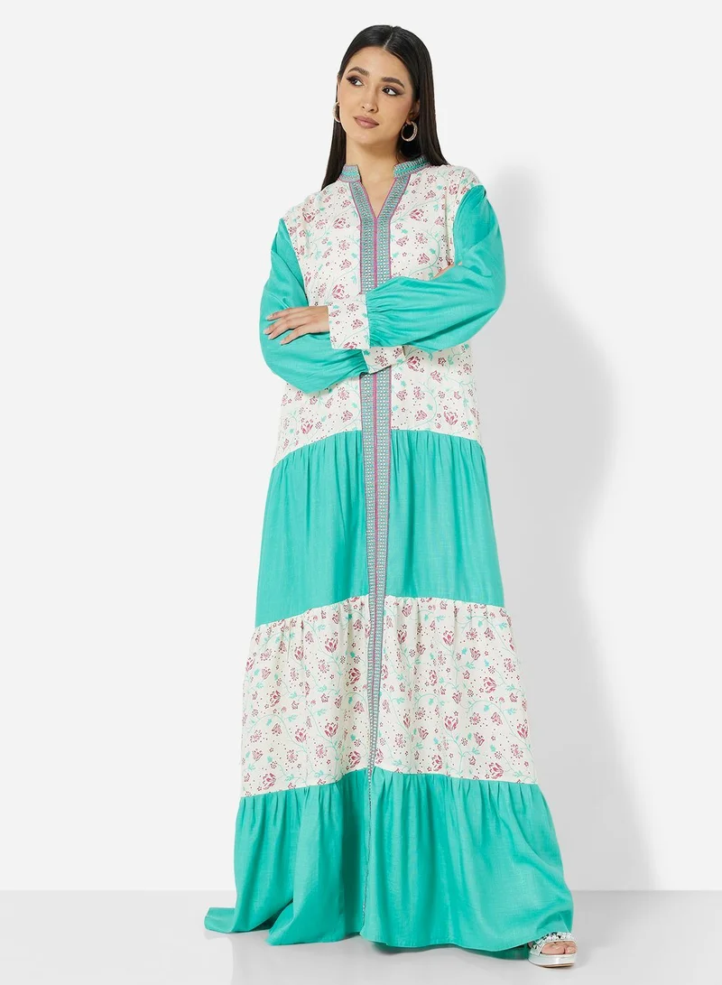 HANA & SARA OFFWHITE COMMON PRINT DESIGNER HIGH NECK MODEST JALABIYA KAFTAN