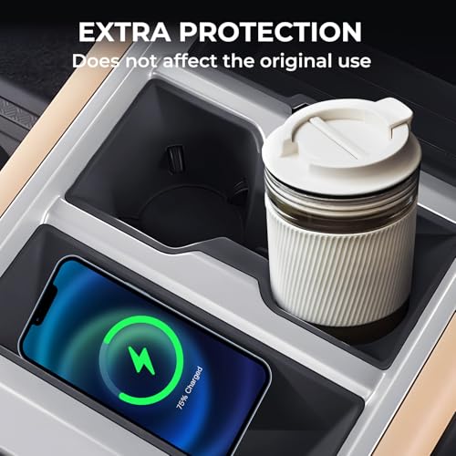 KATORN Cup Holder Insert & Wireless Charging Protective Mat for Land Rover Defender 90/110/130 2026 2025, Interior Accessories Car Cup Holder & Wireless Charger Cover Pad for 2025-2026 Defender, Black - Image 4