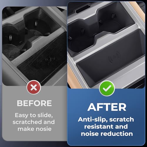 KATORN Cup Holder Insert & Wireless Charging Protective Mat for Land Rover Defender 90/110/130 2026 2025, Interior Accessories Car Cup Holder & Wireless Charger Cover Pad for 2025-2026 Defender, Black - Image 3