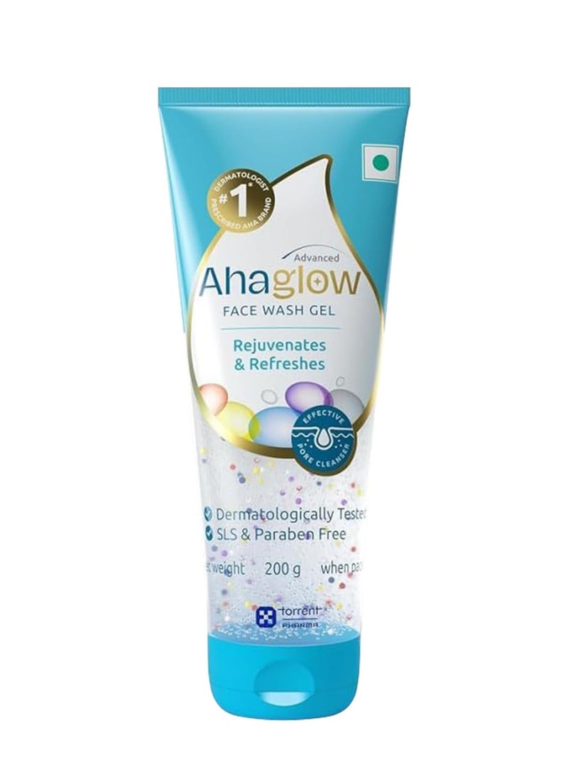 Ahaglow Advanced Face Wash Gel 200g with AHA(1% Glycolic Acid) Glow Bombs| Jojoba & Tea Tree Oil | Allantoin, Vitamin E & Oak bark Extract | No.1 Dermatologist Prescribed - Image 1