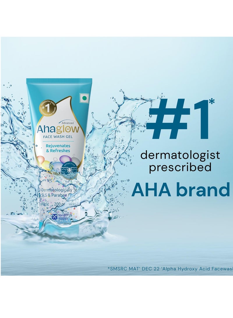 Ahaglow Advanced Face Wash Gel 200g with AHA(1% Glycolic Acid) Glow Bombs| Jojoba & Tea Tree Oil | Allantoin, Vitamin E & Oak bark Extract | No.1 Dermatologist Prescribed - Image 3