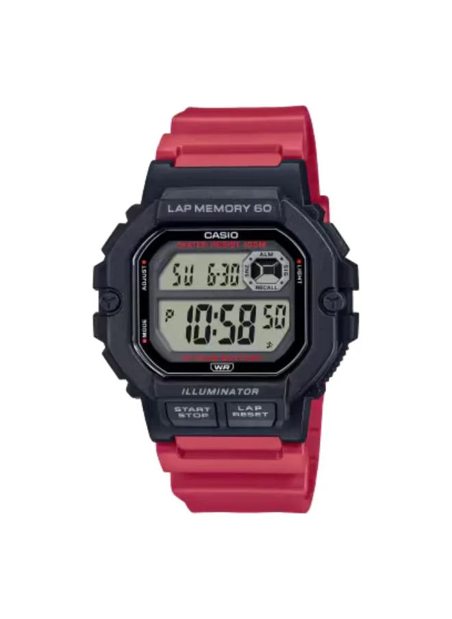 CASIO Men's Digital Display Watch With Red Resin Strap - WS-1400H-4AVDF