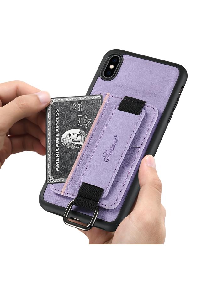 Suteni Case For iPhone X / XS H13 Litchi Leather Wrist Strap Wallet Back Phone Case - Image 5