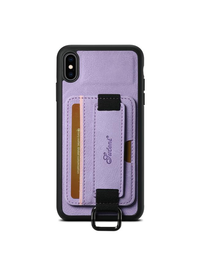 Suteni Case For iPhone X / XS H13 Litchi Leather Wrist Strap Wallet Back Phone Case - Image 1