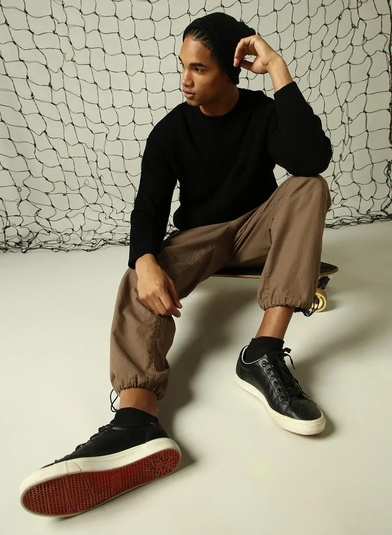 Hubberholme Men's Black 100% Acrylic Solid Oversized Sweater