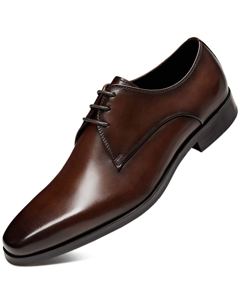 FRASOICUS Mens Oxford Genuine Leather Dress Shoes Dark Brown