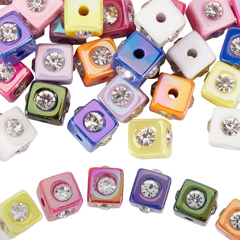 SUNNYCLUE 1 Box 30Pcs Square Rhinestone Bead Acrylic Cube Beads Bulk Colorful Plastic Focal Crystal Charm Bling Spacer Beadable Pen Bead for Pens Keychain Jewelry Making Bracelet DIY Craft Accessories - Image 3