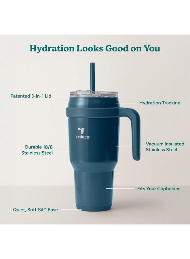 REDUCE 40 oz Stainless Steel Tumbler with Handle - Dual-Wall Vacuum Insulated Travel Mug, Sweat-Proof Lid & Reusable Straw - Keeps Drinks Cold for 24 Hrs, Fits Cupholders, Dishwasher Safe - Dark Web - Image 4