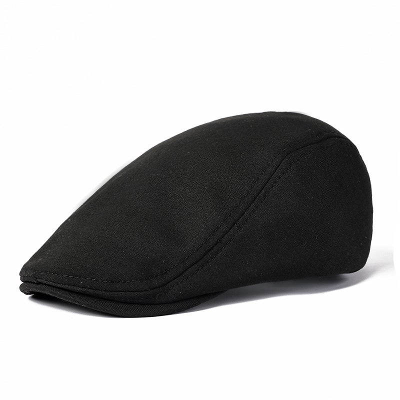 Mens Solid Wool Beret Casual Vintage Cap Spring Autumn Sun Hat Black 