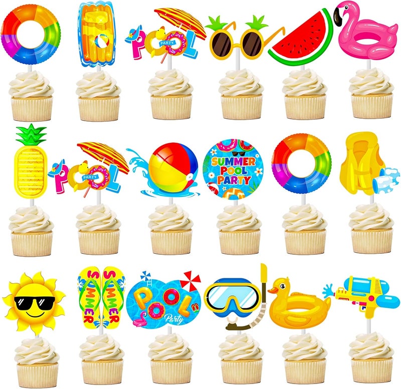 umoni 36pcs Summer Pool Party Cupcake Toppers Decorations for Birthday and Baby Shower - Image 2