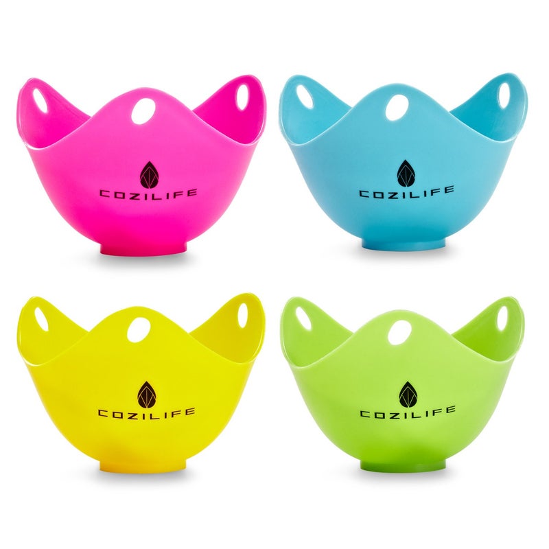 COZILIFE Egg Poacher  COZILIFE Silicone Egg Poaching Cups with Ring Standers For Microwave or Stovetop Egg Cooking Kraft Box Packing BPA Free Pack of 4 