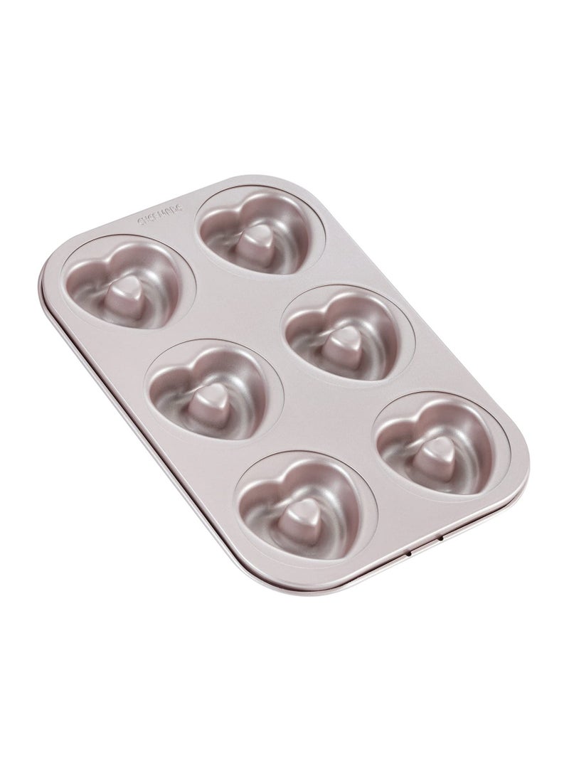 chefmade Donut Mold Cake Pan 6 Cavity Non-Stick Heart Shaped Doughnut Bakeware - Image 1