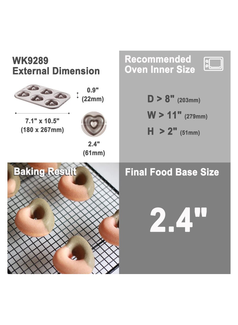 chefmade Donut Mold Cake Pan 6 Cavity Non-Stick Heart Shaped Doughnut Bakeware - Image 2