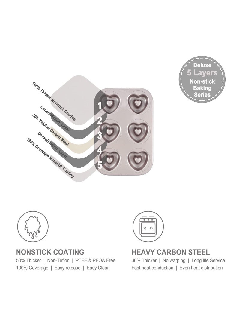 chefmade Donut Mold Cake Pan 6 Cavity Non-Stick Heart Shaped Doughnut Bakeware - Image 3