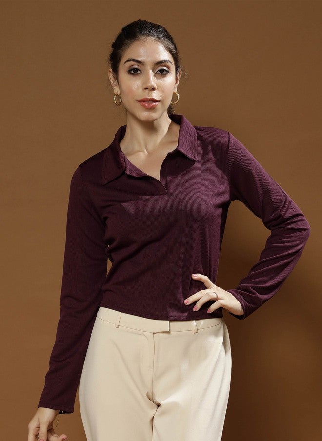 Athena بلوزة بنفسجية بأكمام طويلة وياقة قميص للنساء - Image 1