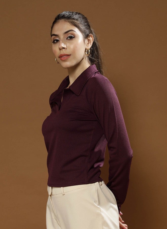 Athena بلوزة بنفسجية بأكمام طويلة وياقة قميص للنساء - Image 4