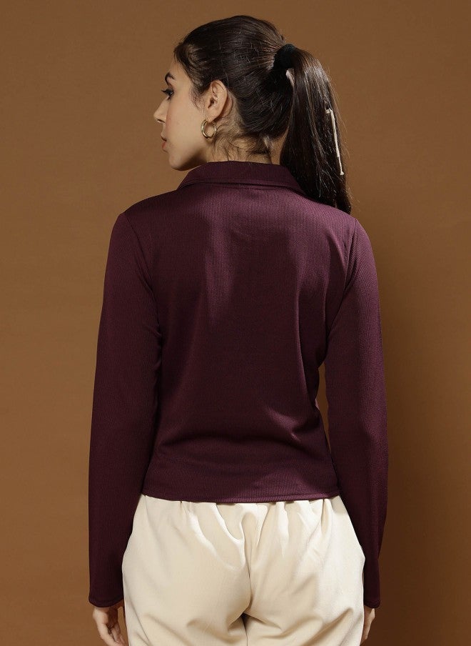 Athena بلوزة بنفسجية بأكمام طويلة وياقة قميص للنساء - Image 5