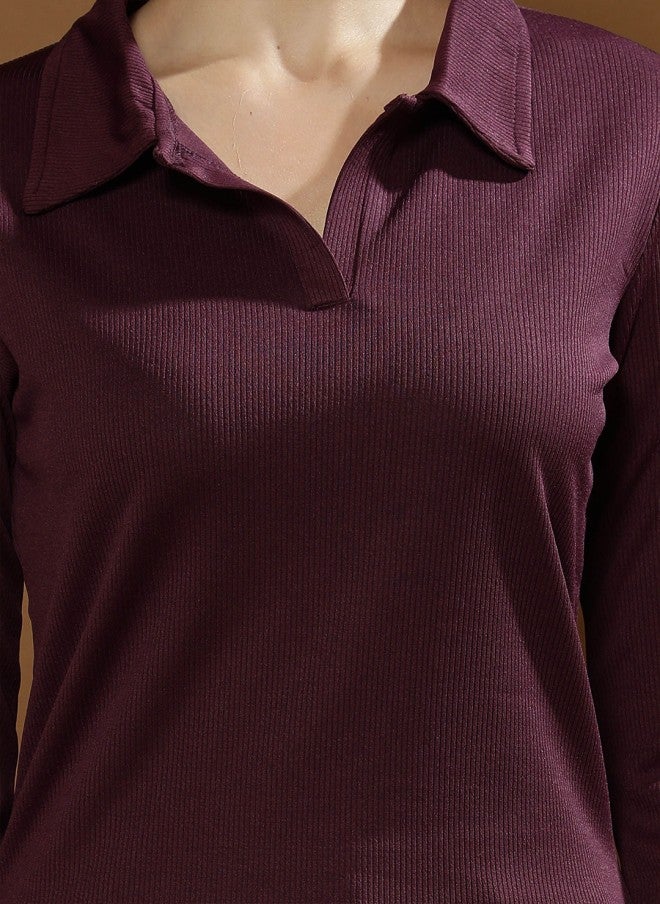 Athena بلوزة بنفسجية بأكمام طويلة وياقة قميص للنساء - Image 2