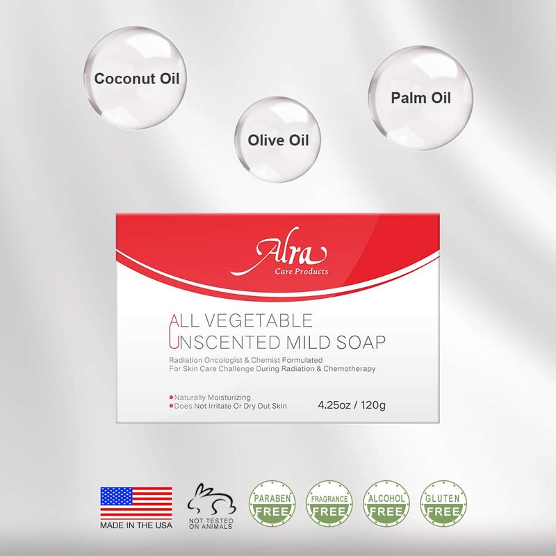 Alra All Vegetable Unscented Mild Soap Cleanses Skin During and Post Cancer Chemotherapy and Radiation Treatment Soothing for Eczema Psoriasis Dermatitis Natural Fragrance Free Red1 - Image 3