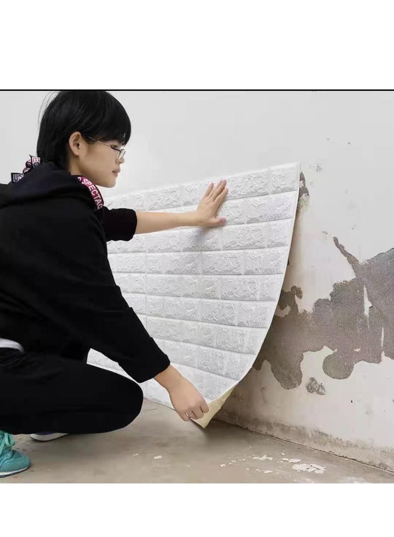 LINGWEI 70PCS Brick Wall Stickers 3D Wall Sticker Self Adhesive Wall Panels Waterproof PE Foam White Wallpaper For Living Room TV Wall and Home Decor - Image 1
