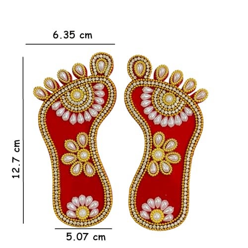 Kriwin Decorative Laxmi Charan Paduka, 5 inch Embellished Footprints, Religious Festival Decor (Pearl) - Image 2