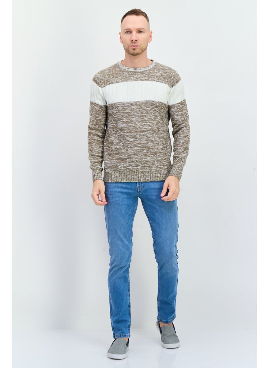 Sorbino Men Crew Neck Knitted Sweater, Light Heather Brown  - Image 4