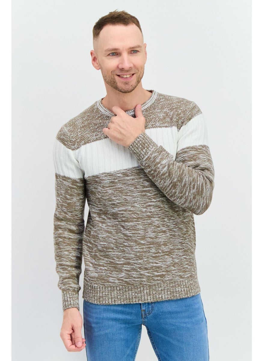 Sorbino Men Crew Neck Knitted Sweater, Light Heather Brown  - Image 1