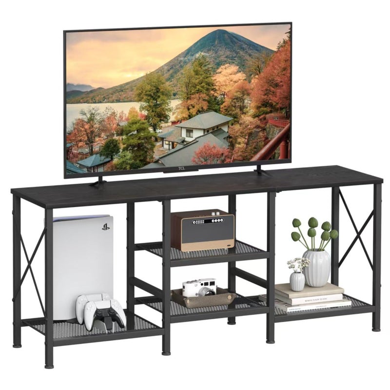 JARHETUN TV Stand for 55 Inch TV, Entertainment Center with 3-Tier Open Shelves, TV Console Table for Living Room, Bedroom, Black - Image 1