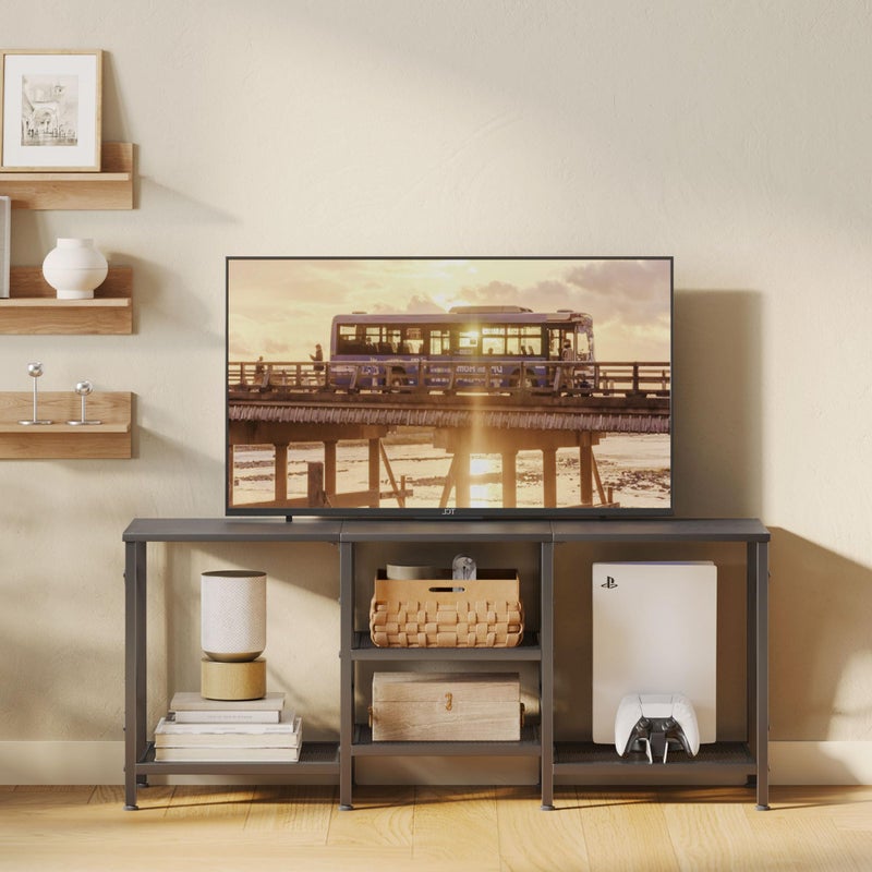 JARHETUN TV Stand for 55 Inch TV, Entertainment Center with 3-Tier Open Shelves, TV Console Table for Living Room, Bedroom, Black - Image 2