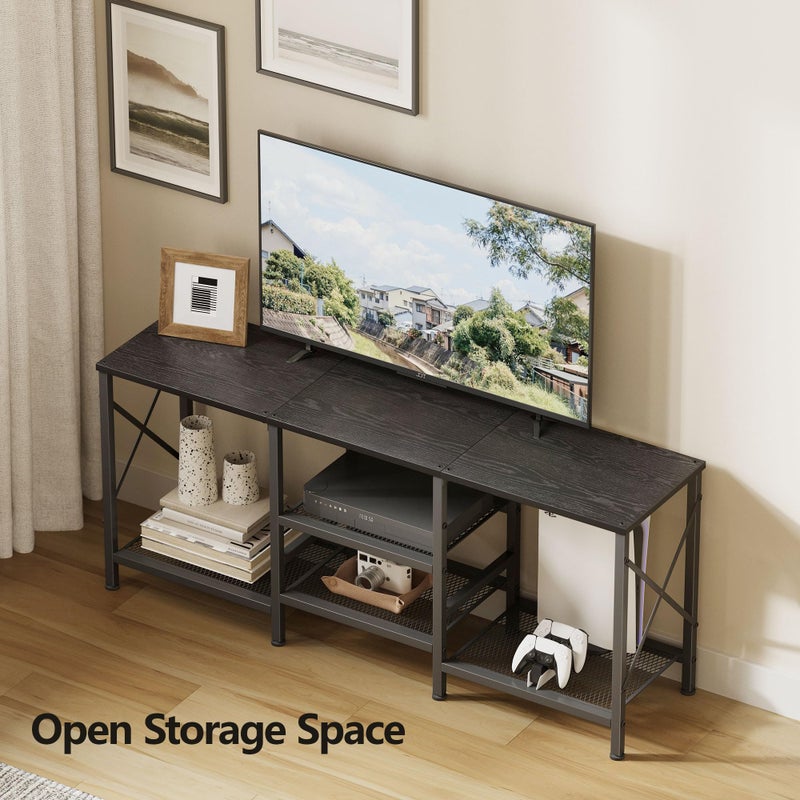 JARHETUN TV Stand for 55 Inch TV, Entertainment Center with 3-Tier Open Shelves, TV Console Table for Living Room, Bedroom, Black - Image 4