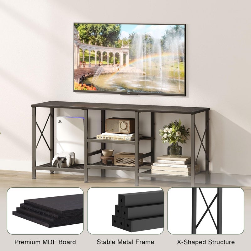 JARHETUN TV Stand for 55 Inch TV, Entertainment Center with 3-Tier Open Shelves, TV Console Table for Living Room, Bedroom, Black - Image 5