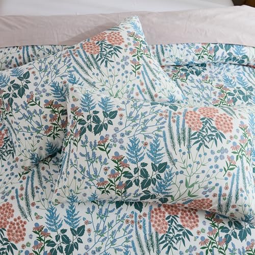 Cozaline 100% Cotton Duvet Cover Queen Size, Blue and Red Floral Bedding Set with Zipper Closure, 3 Pcs Breathable and Soft Botanical Duvet Cover for All Season - Image 5
