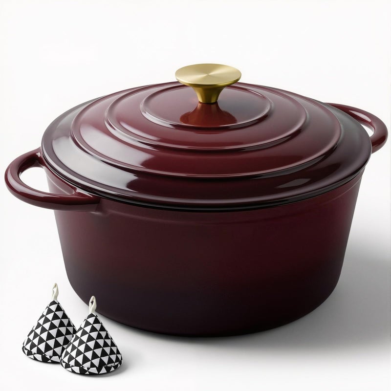Miereirl 6 Quart Enameled Dutch Oven Pot with Lid, Cast Iron Dutch Oven with Dual Handles for Bread Baking, Cooking, Non-stick Enamel Coated Cookware, Fig - Image 1