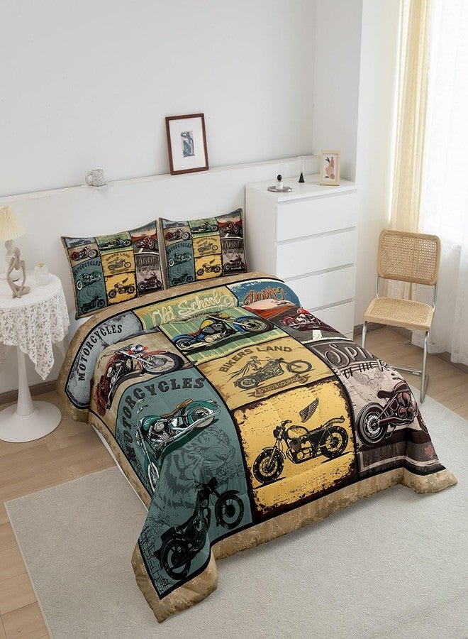Feelyou Motorcycle Bedding Set Kids Retro Motorcycles Comforter for Boys Men Teens Vintage Old School Comforter Set Extreme Sports Quilt Room Decor Bedspread Queen Size - Image 3