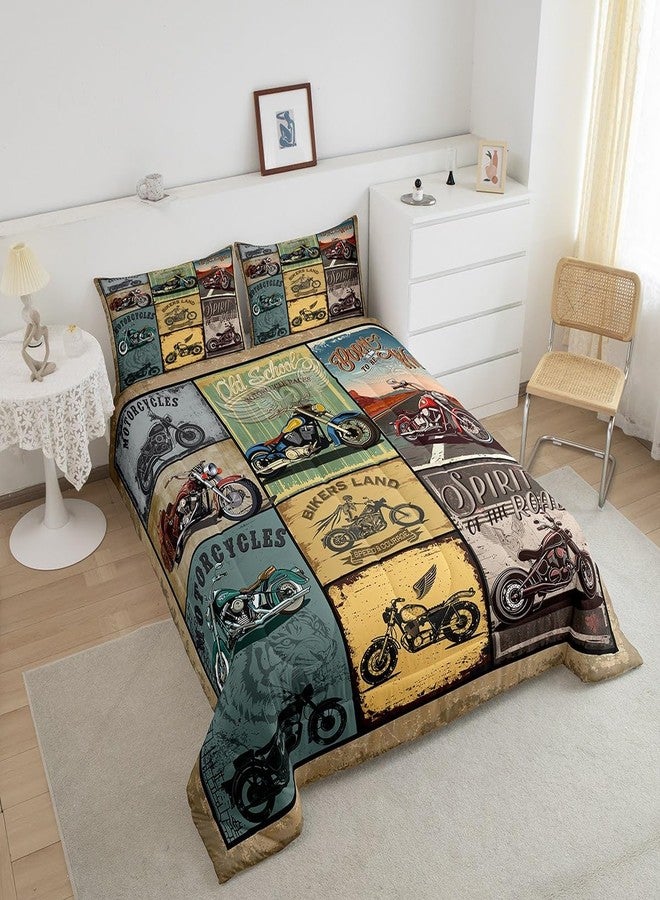 Feelyou Motorcycle Bedding Set Kids Retro Motorcycles Comforter for Boys Men Teens Vintage Old School Comforter Set Extreme Sports Quilt Room Decor Bedspread Queen Size - Image 4
