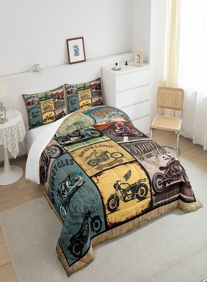 Feelyou Motorcycle Bedding Set Kids Retro Motorcycles Comforter for Boys Men Teens Vintage Old School Comforter Set Extreme Sports Quilt Room Decor Bedspread Queen Size - Image 5