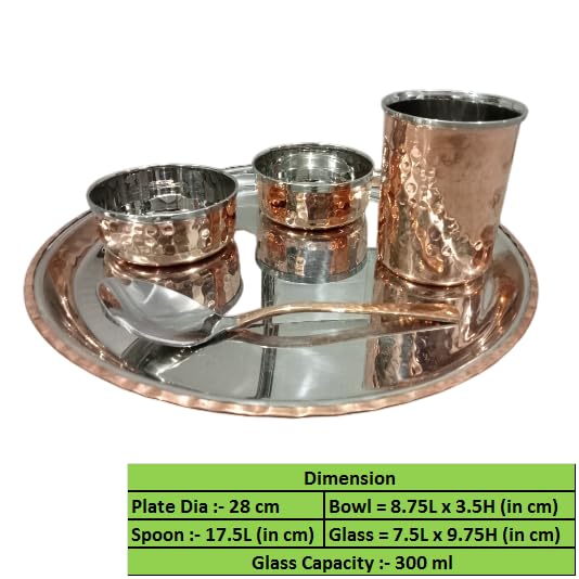 KROWN® Stainless Steel Copper Dinner Thali Set, 5 Pieces - Luxury Hammer Design, Anarkali Dinner Set - Image 4