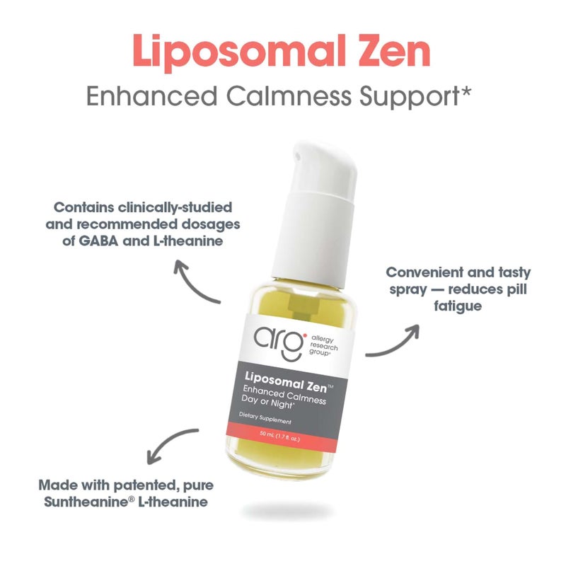 Allergy Research Group Liposomal Zen - L-Theanine Liquid Supplement, GABA Calming Support, Sleep Liposomal, Day or Night, Sunflower Phospholipids, Fast-Acting Zen Formula - 1.7 Fl Oz - Image 5