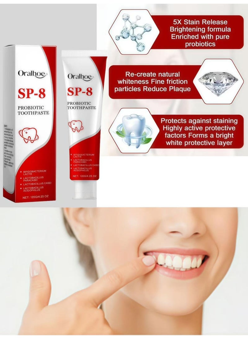 أورالحوي SP -8 معجون الأسنان بروبيوتيك لإزالة البقع ، رعاية التنظيف العميق ، التنفس الطازج ، تعزيز المينا والتبييض - 120 جم (4.23 أوقية) - Image 3