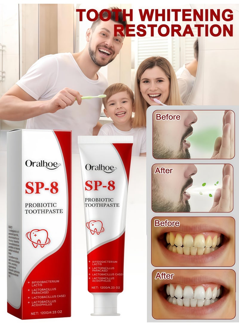 أورالحوي SP -8 معجون الأسنان بروبيوتيك لإزالة البقع ، رعاية التنظيف العميق ، التنفس الطازج ، تعزيز المينا والتبييض - 120 جم (4.23 أوقية) - Image 2