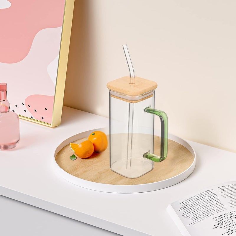 PrimeWorld PrimeWorld Sipper Colored Handle with Wooden lid Square Shape 350 ml Set of 1 Pc Drinking Glasses Sipper Fruit Juice Soda Milk Green Tea Mug Beer Shake Chocolate Stylish Glasses  - Image 2