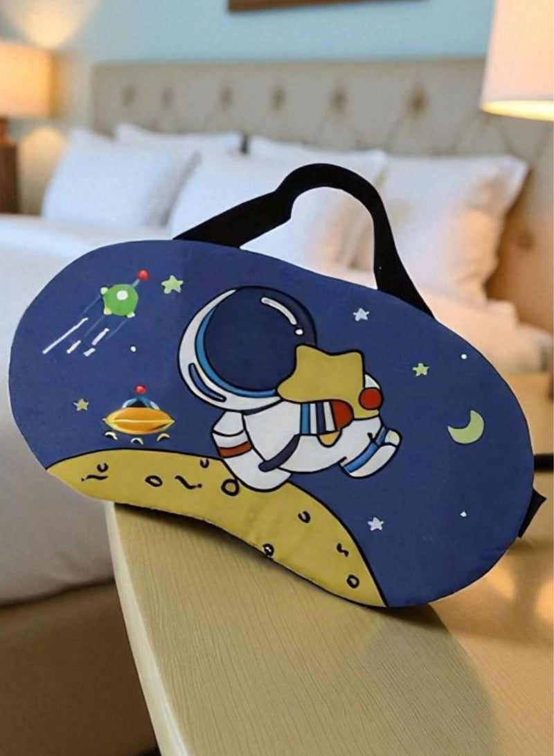 Generic 2 pieces of eye masks for sleeping or another name for sleeping glasses, soft and padded, made of polyester, green and navy color, printed with an astronaut drawing and an elastic strap. It is a special eye mask for sleeping or napping in the middle of the day. Suitable for use while traveling on a plane, car, or ship, or when relaxing or napping on the beach in the sun, or during a daytime nap on the sofa of the living room in a bright place. You can also give it as a gift to your loved ones. - Image 2