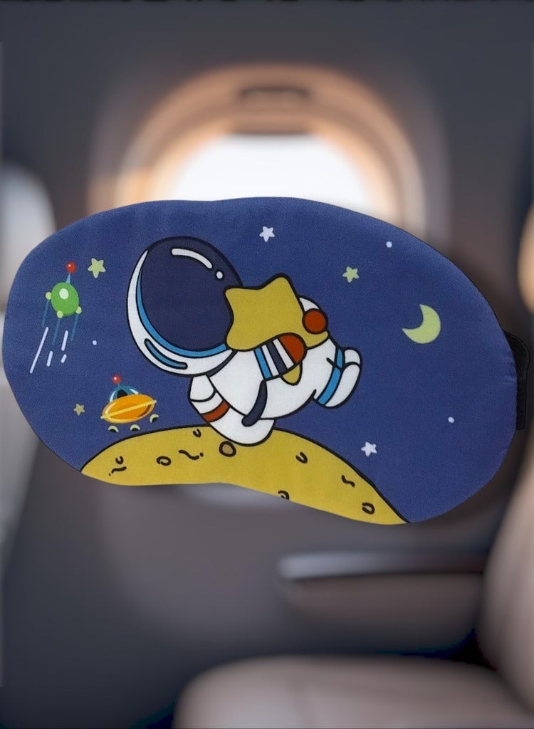 Generic 2 pieces of eye masks for sleeping or another name for sleeping glasses, soft and padded, made of polyester, green and navy color, printed with an astronaut drawing and an elastic strap. It is a special eye mask for sleeping or napping in the middle of the day. Suitable for use while traveling on a plane, car, or ship, or when relaxing or napping on the beach in the sun, or during a daytime nap on the sofa of the living room in a bright place. You can also give it as a gift to your loved ones. - Image 3