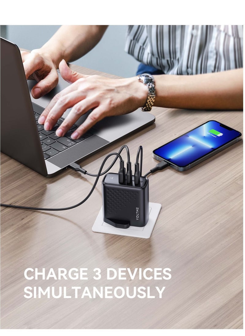VOLTME - 100W GaN III USB-C Charger | 3-Port Fast Wall Adapter with PD.3 & QC.3 | Compact Design for MacBook Pro/Air, iPad Pro/Mini, iPhone 16 Pro Max/16 Pro/16 Plus/15 Series/14/13/12/11, Air Pods, Google PixelBook, ThinkPad, Galaxy S24/S23/S22 & More (Black) - Image 1