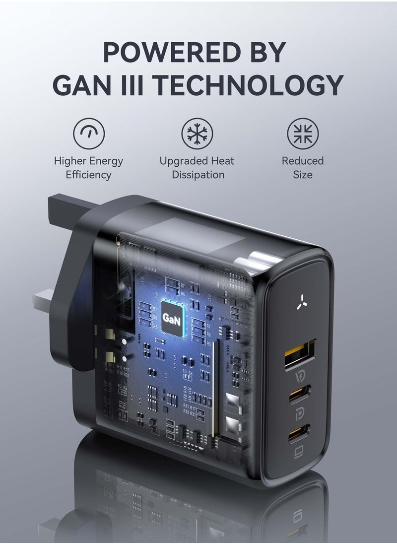 VOLTME - 100W GaN III USB-C Charger | 3-Port Fast Wall Adapter with PD.3 & QC.3 | Compact Design for MacBook Pro/Air, iPad Pro/Mini, iPhone 16 Pro Max/16 Pro/16 Plus/15 Series/14/13/12/11, Air Pods, Google PixelBook, ThinkPad, Galaxy S24/S23/S22 & More (Black) - Image 1